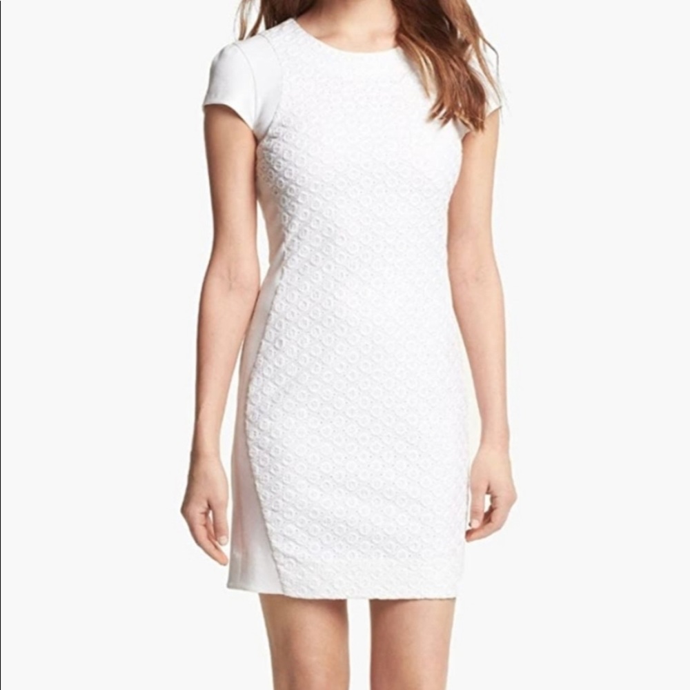 NWT Diane Von Furstenberg DVF Pele Eyelet White Stretch Sheath Dress